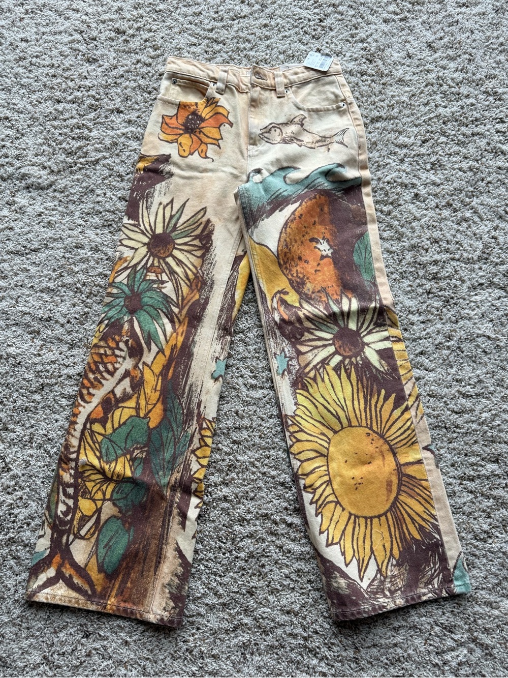Women’s Beige Sunflower Print Jeans